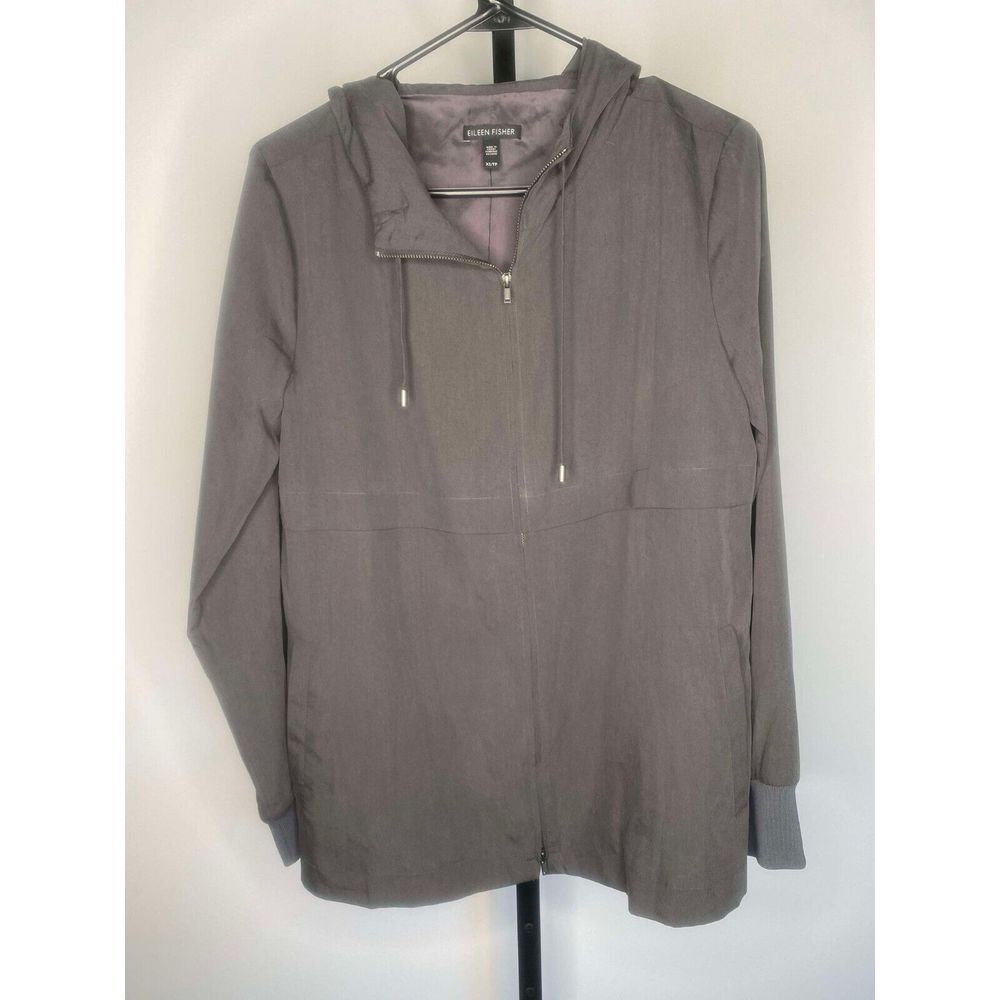 NWOT Women's Eileen Fisher system dark gray zip up‎ jacket w/hood size medium
